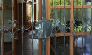 Gittertür, Balkontür mit geschmiedeten Verzierungen